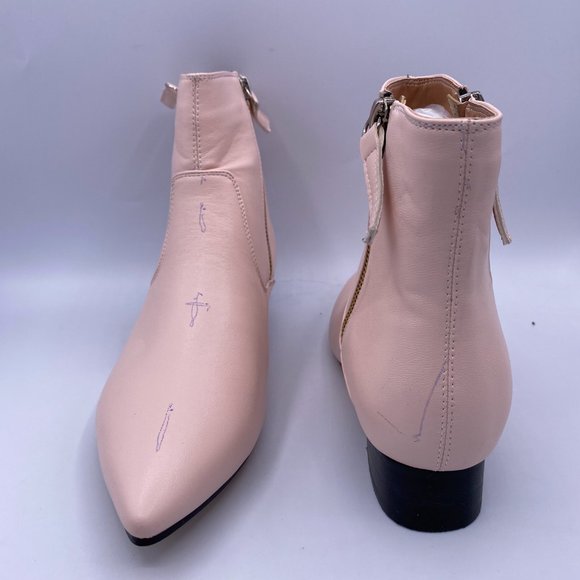 Women's Pointed Toe Flat Ankle Boots - Low Heel Dress Booties With Double Side Zippers, Office Wear - View #11